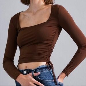 Zara Square Neckline Ruched Long Sleeves Top
